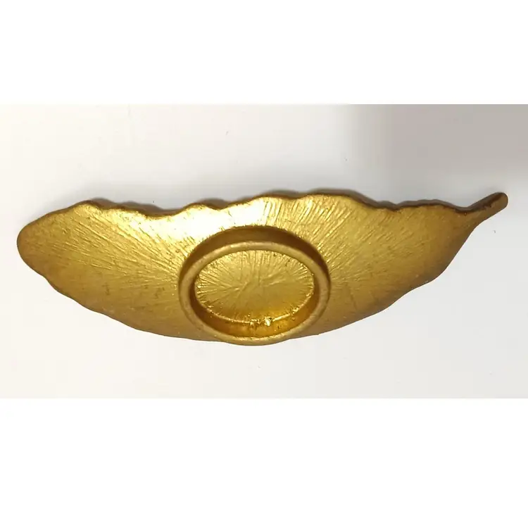 Gold Tone Colored Metal Feather Shaped Trinket Dish