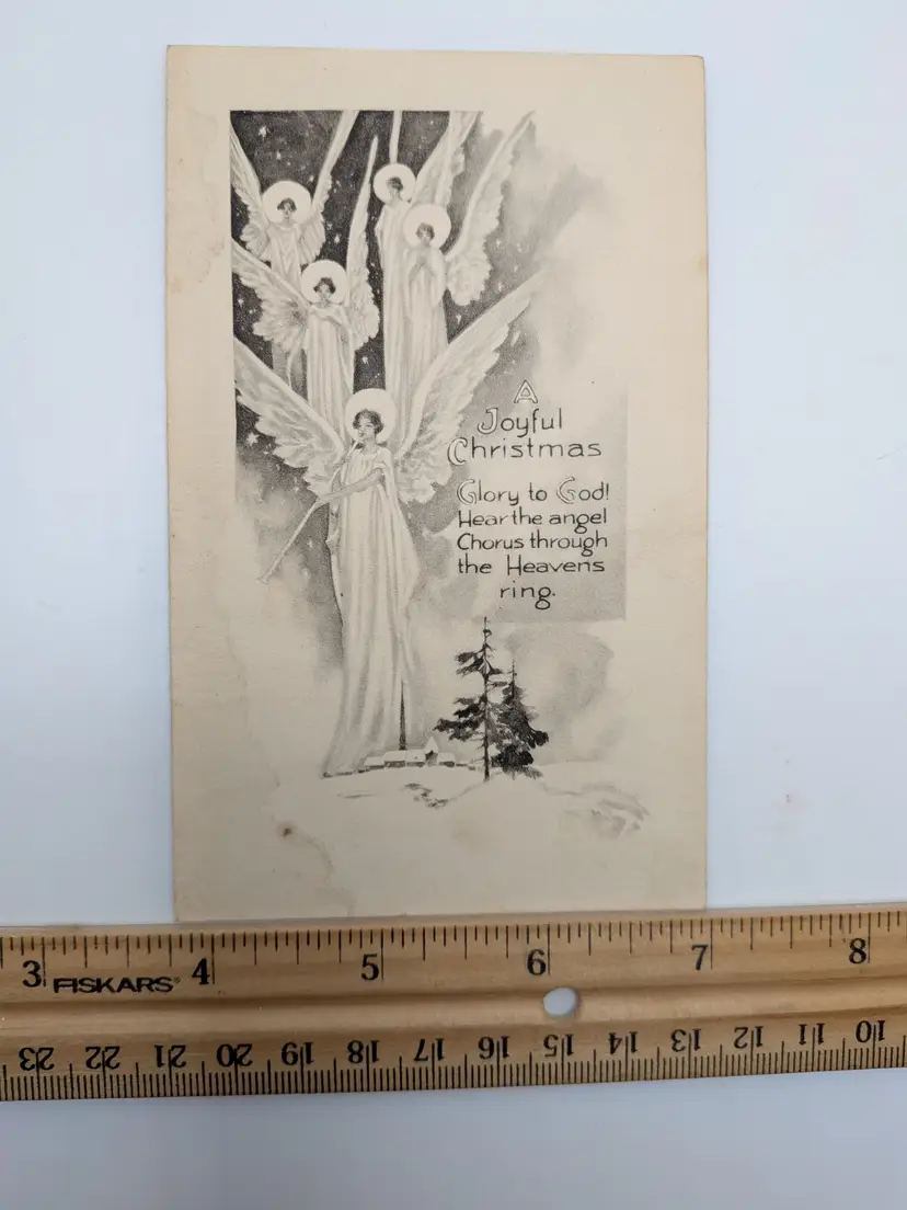 E38. Antique Gibson Lines Angel Card black and white