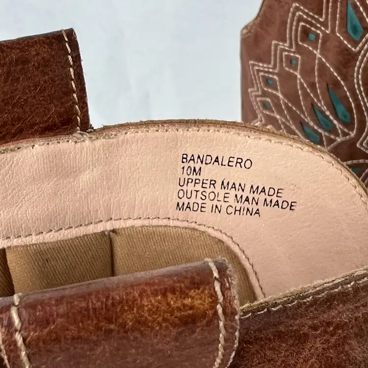 Brown Western Cowboy Boots with Turquoise Inlay Bandalero Men’s Sz 10