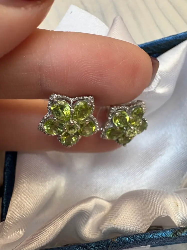 Sterling Silver Peridot Floral Stud Earrings