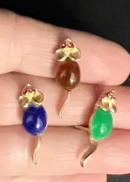 3 Lot Vtg Miniature Mouse Cabochon Jelly Belly Mice Set Blue Green Brown & Pink Eyes