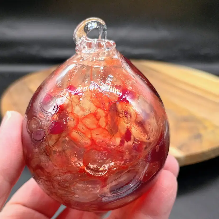 Hand Blown Art Glass Orb Witch Ball Suncatcher Christmas Ornament  2.5" Signed