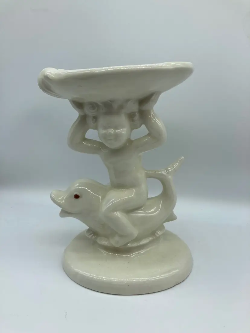 Vintage Holland molds cherub riding dolphin soap dish*