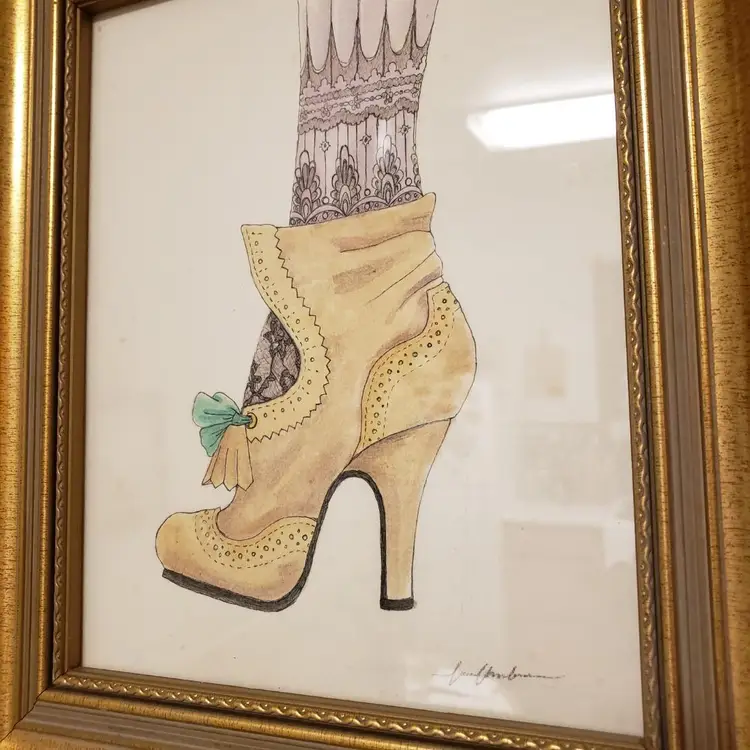 Original Art Watercolor Ink Painting drawing Fashion Shoe Illustration Oxford Shoe