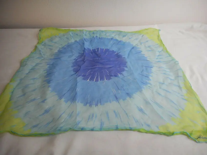 Burmel hand rolled1960s tie dye design Yellow Green Blue scarf