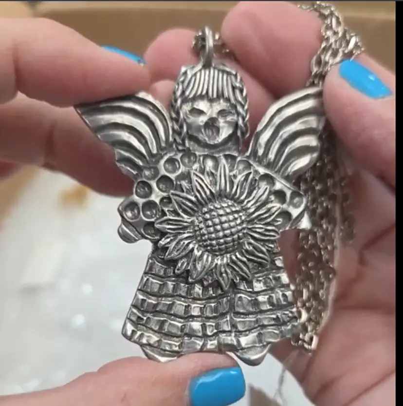 Marcie Pewter Sunflower Angel Pendant & Silver-Tone Chain