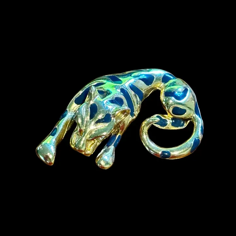Gold Tone & Black Tiger Brooch 2”