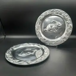 Vintage Mariposa 1990 Aluminum Metal Bunny Rabbit Plates Set of 2 AS IS