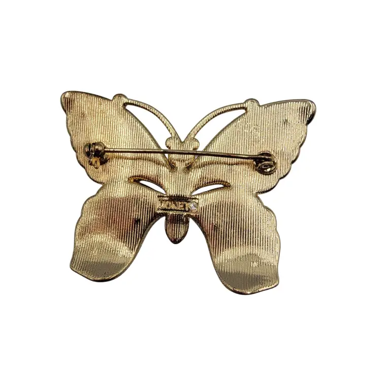 Monet Butterfly Gold-Tone Clear Pave Rhinestone Brooch Pin Signed