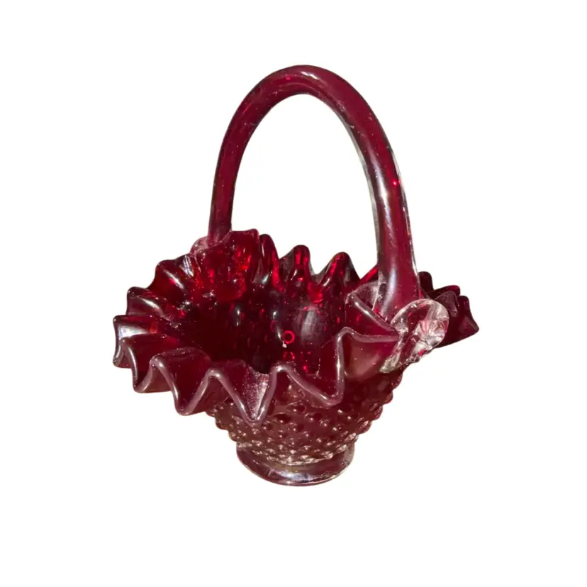 Fenton Ruby Red Hobnail Glass Basket