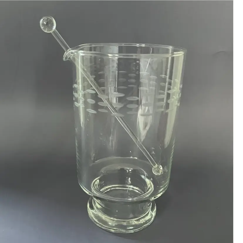 Elegant Etched Glass Pitcher With Glass Stirrer