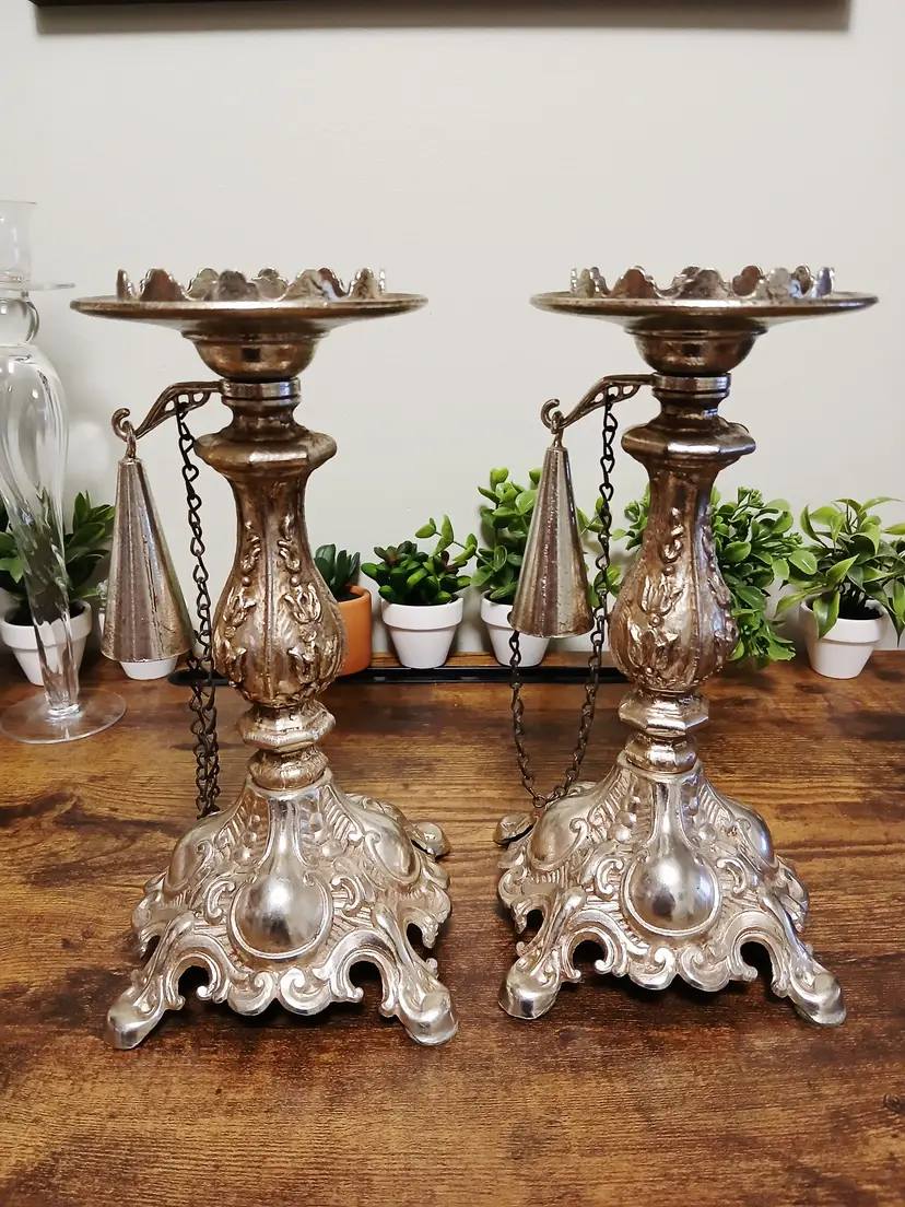 Ornate Silver Toned Candle Holders