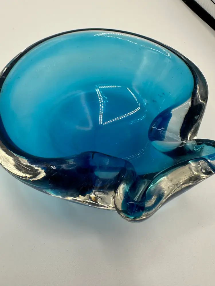 MCM Imperial Glass Blue Club Or Clover Ashtray 