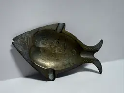 Vintage Etched Brass Metal Fish Shaped Ashtray