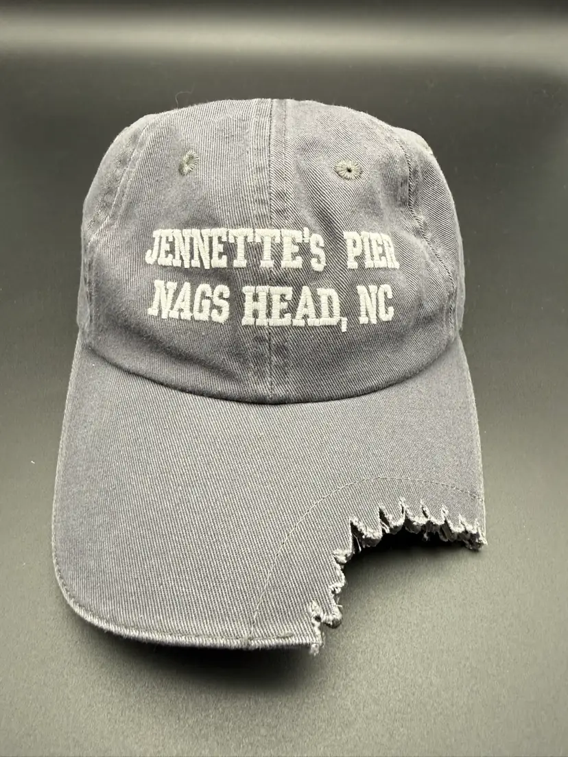 Jennettes Pier Hat Cap Nags Head NC Beach Embroidered Gray Shark Destination