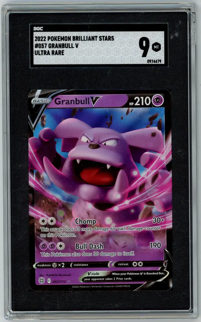 2022 Pokemon Brilliant Stars GRANBULL V #057 Ultra Rare SGC 9 MT