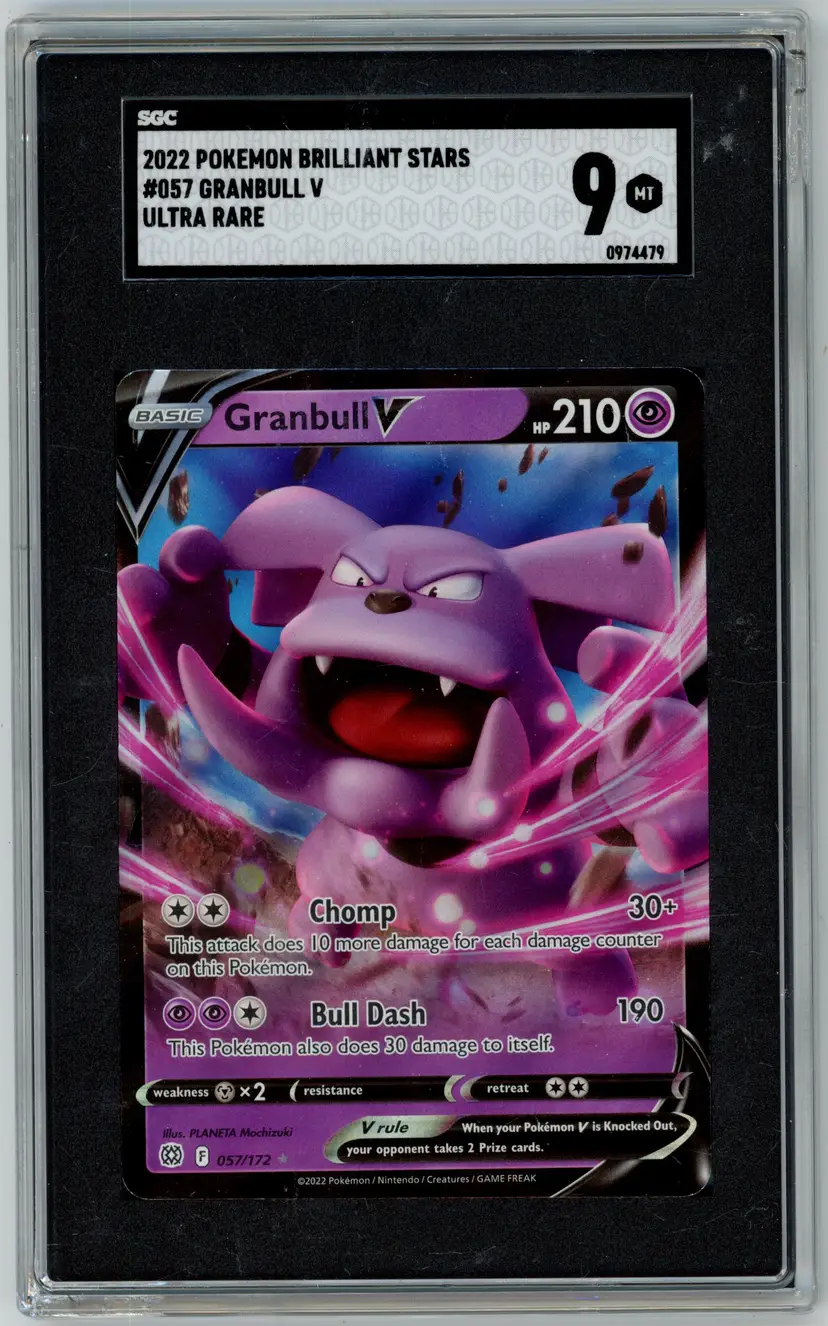 2022 Pokemon Brilliant Stars GRANBULL V #057 Ultra Rare SGC 9 MT