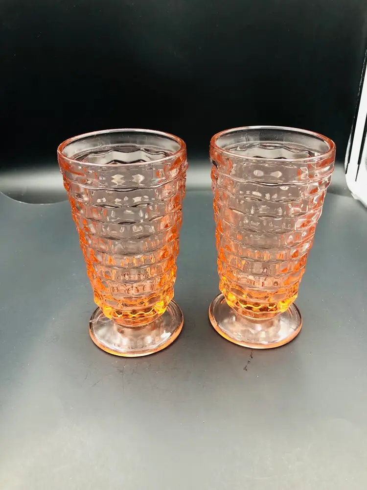2 Vintage American Whitehall Pink Cubist Colony Colonial Iced Tea