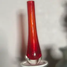8.5” Amberina Red Tear Drop Vase
