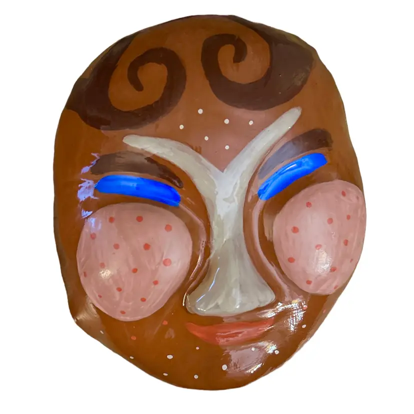 Japanese Sumo Themed Red Clay Mask - Wall Decor