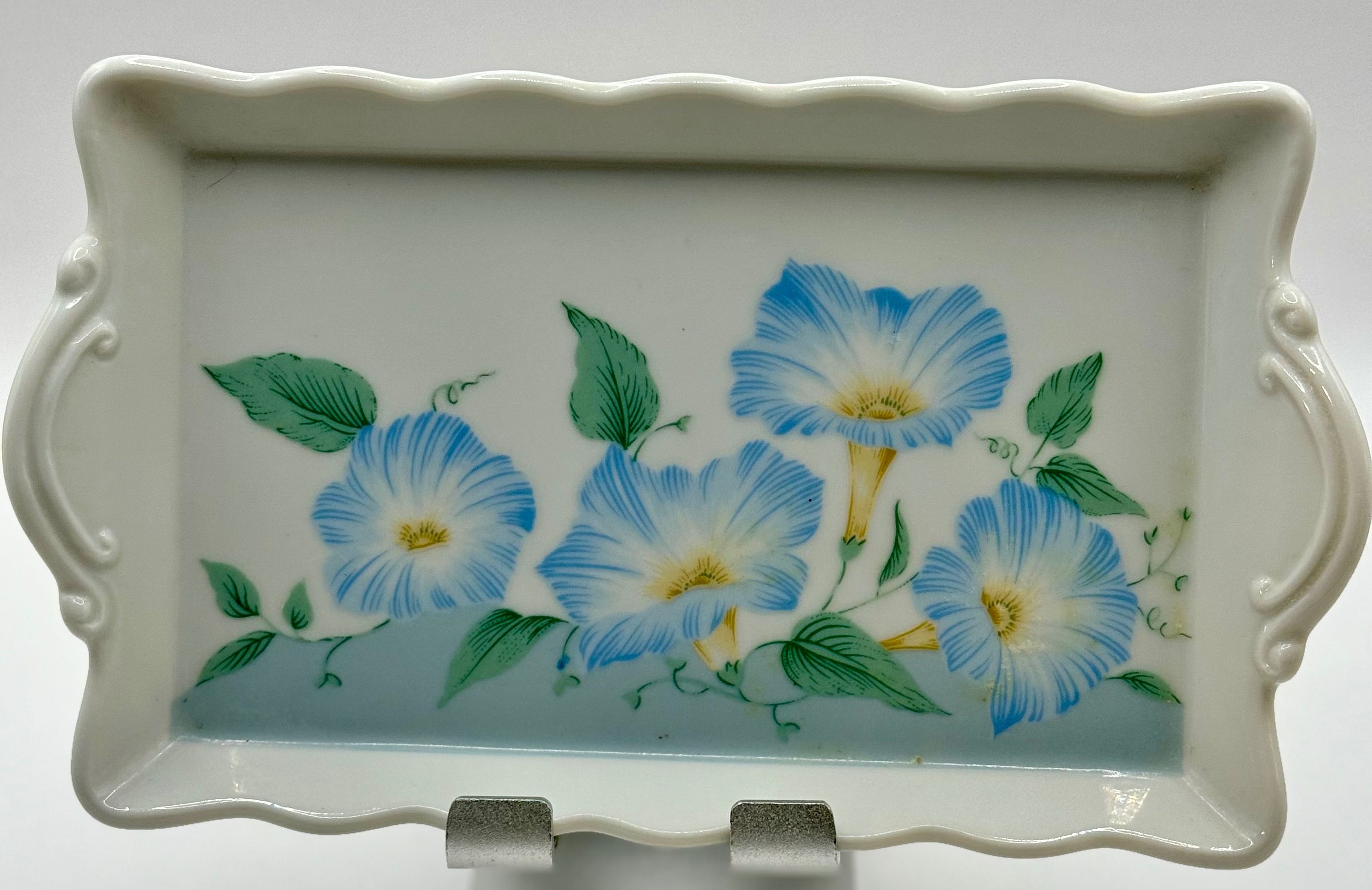 Niknax · Vintage Floral Ceramic Trinket Tray, Blue Morning Glory