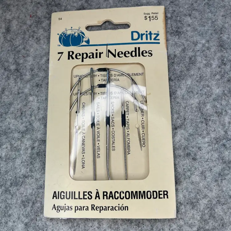 Dritz Brand Repair Needles Pkg Of 7 For Upholstery, Canvas Or Leather New In Package 1994
