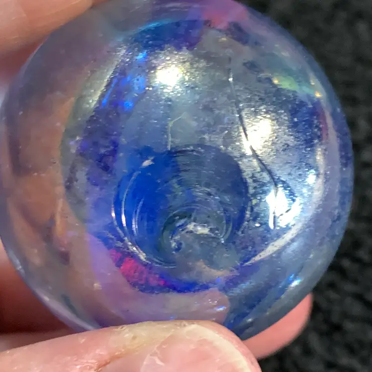 Clear w/Blue Swirl Iridescent Glass Marble 1 1/2"