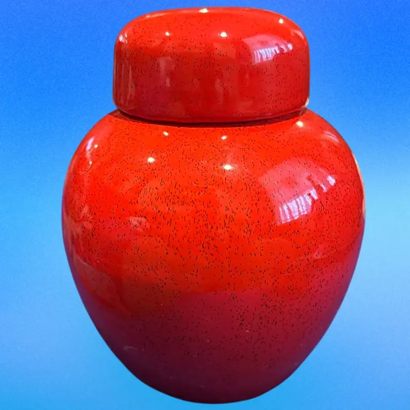Studio Pottery Ginger Jar - Deep Orange & Black Speckled