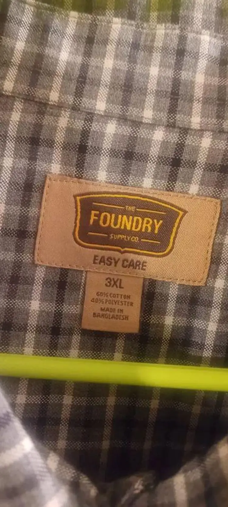 The Foundry Supply Co. 3XL Long Sleeve Gray/Black/White Plaid Button Down Shirt