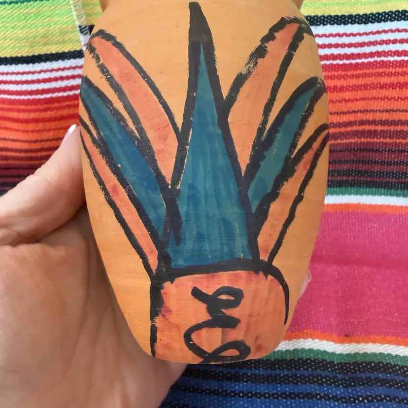 Hand painted Mexican Clay Vase 5”