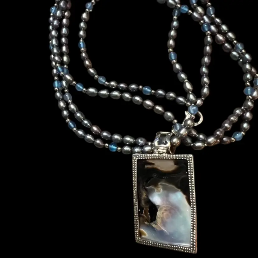 Sterling Silver Mother Of Pearl Charm Abstract Necklace 21”