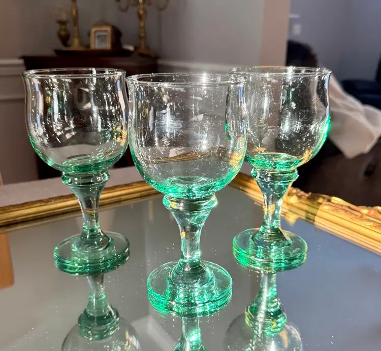 Libbey “Spanish Green” Water/ Wine Glasses- Set Of 3