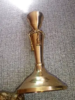 #01 Pair of brass candle sticks with glass holders