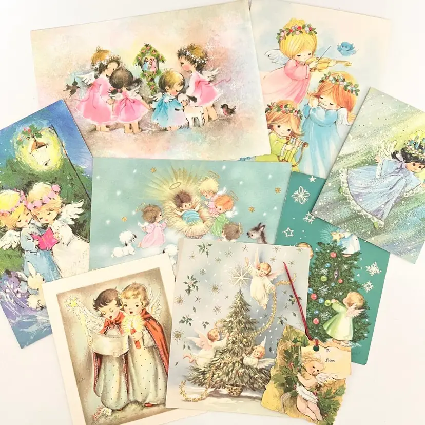 Christmas Greeting Cards Vintage 1960s Used Angels Lot of 9
