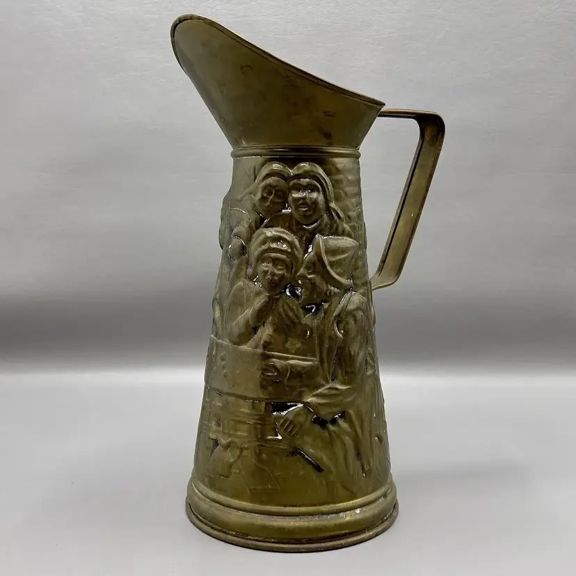 Vintage Pub Scene Peerage Brass Pitcher England 8.5"