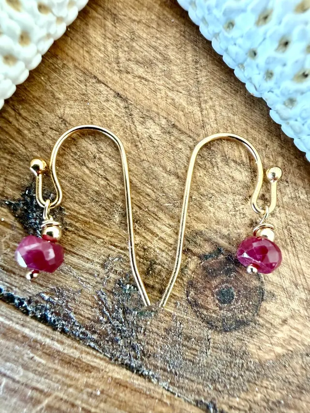Dainty Ruby Drop Goldfill Hoop Earrings