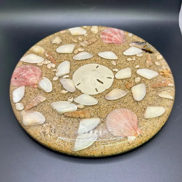 Seashell & Sand Dollar Lucite Round Trivet 8”