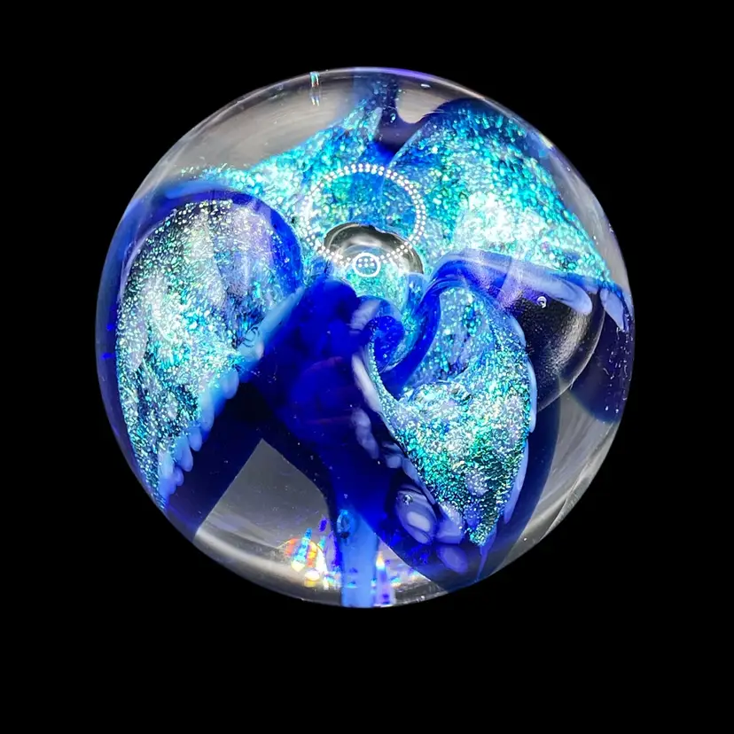 2003 Glass Eye Studio Dichroic Flower Art Glass Paperweight Made In the USA