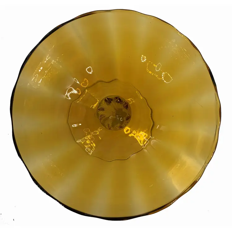 Empoli Amber Bowl Candy Dish Curled Clear Stem Made Italy Mid Century Vintage