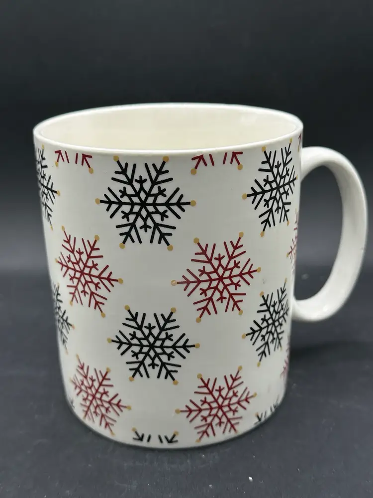 Snowflake Red White Black Christmas Mug Holiday Coffee Cup Tea Hot Cocoa
