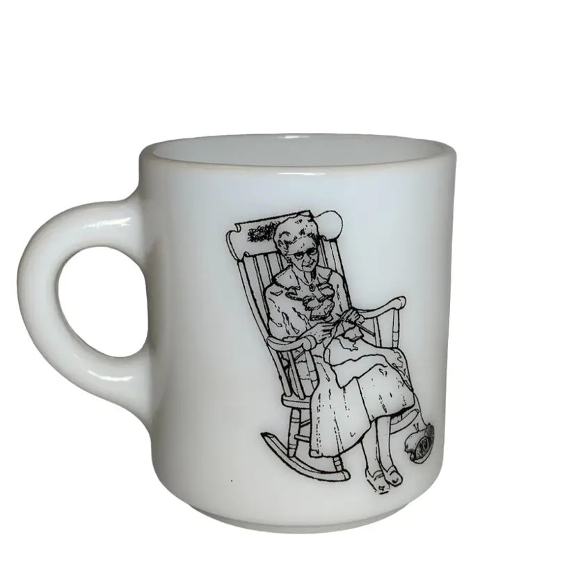 VTG Milk Glass Mug Grandmother In Rocker And Poem
