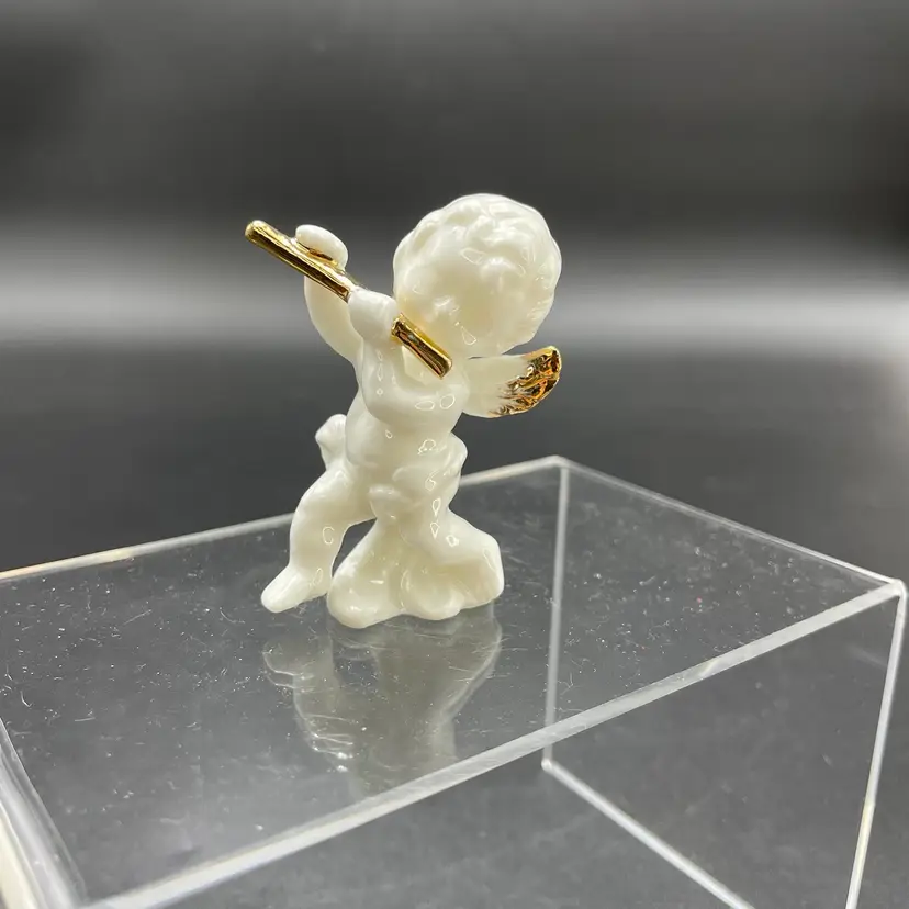 Miniature Bone China Angel Gold Flute Religious Holy Christmas Figurine