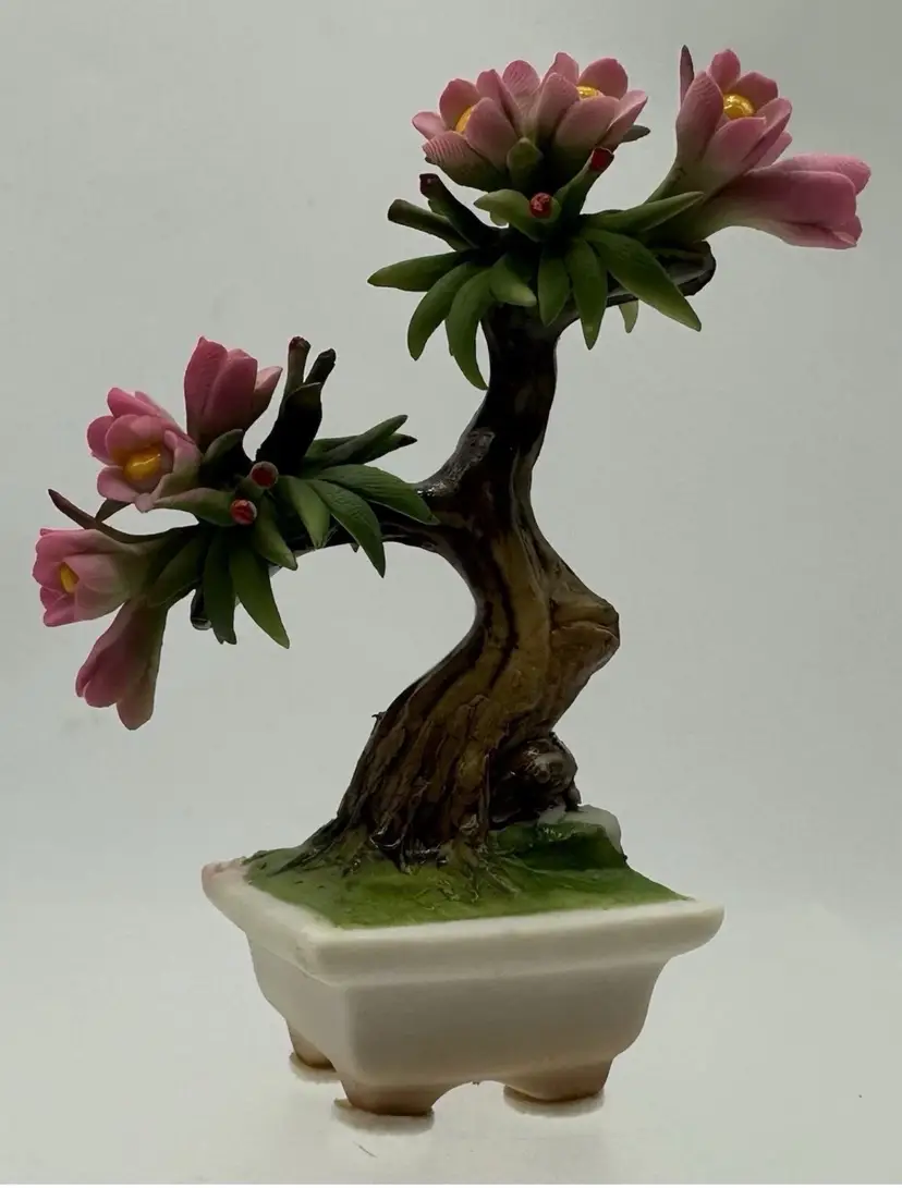 Capodimonte Miniature Bonsai Tree Pink Floral Italy