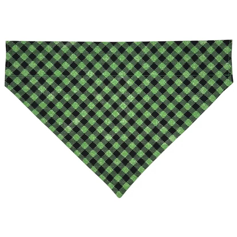Dog Bandana Size X-Large Green & Black Plaid Handmade Size 13.5” Wide