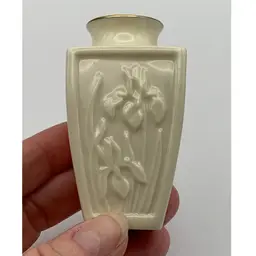 Lenox USA Mini Bud Vase Embossed Irises Gold Trim 3” Tall