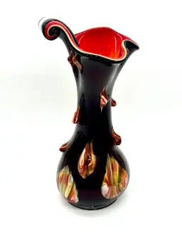 Vase Large Unique Essie Zareh Signed Multi-Layer Black Multicolor Orange Black Exotic Art Glass w Twisted Rim 17”H