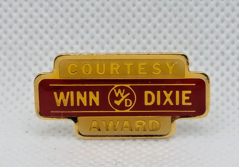 Vintage Winn Dixie Pin Courtesy Award Gold Red Employee Pin Cap
