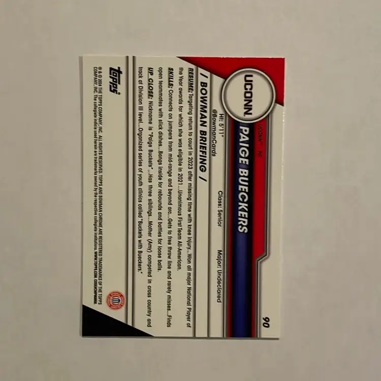 Paige Bueckers 2023-24 Bowman University Chrome #90 UConn Huskies Dallas Wings