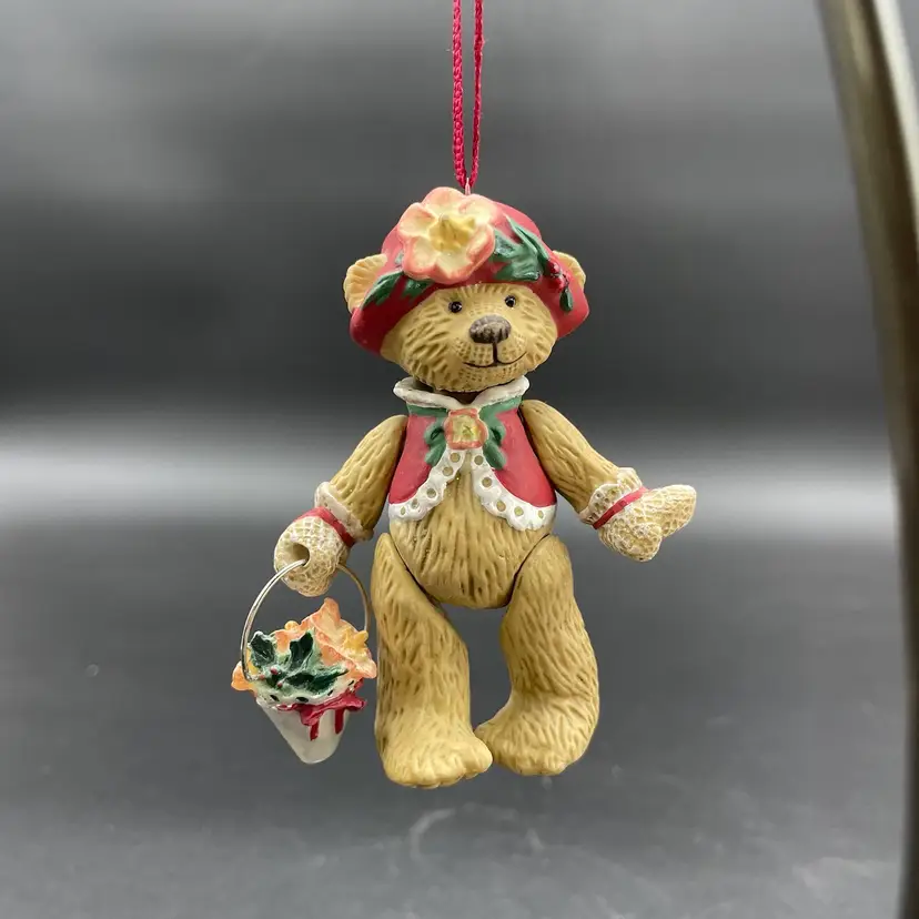 Hallmark Gift Bearers Hanging Christmas Ornament 5th in Series Bear Flowers