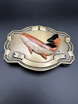 Fly Fishing Speckled Trout Fish Fisherman Western 1980s Vintage Belt Buckle